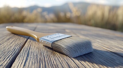 Paintbrush sliding over wooden surface