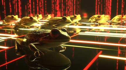 Golden Frogs in a Neon Maze: A Digital Symphony