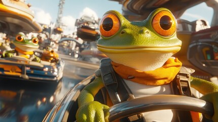 Amphibious Adventure: Frogger's Thrilling Race Through a Futuristic Cityscape