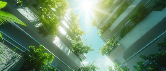 Lush Green Vertical Gardens in Modern Urban Architecture Under Bright Sunlight