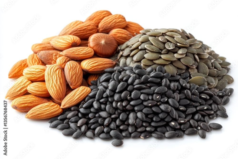 Aufkleber Mixed assortment of nuts and seeds displayed on a white background for culinary use or health snacks