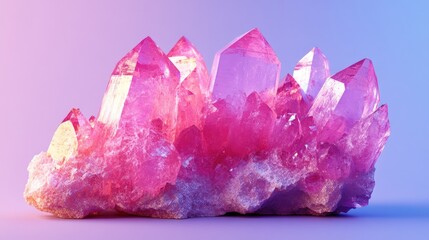 A vibrant cluster of pink crystals glistens against a gradient background, showcasing their natural beauty and intricate formations.