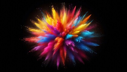 Powerful explosion of rainbow holi powder, paint, dust on black, dark background. Colorful splash LGBT, LGBTQ colored. Saturate paint backdrops, powder splash. Celebration, party element graphic
