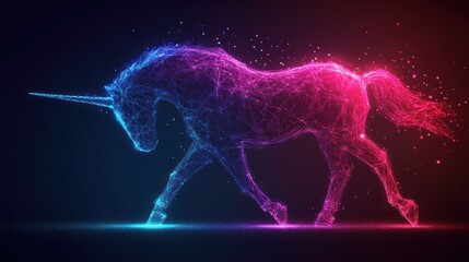 Obraz premium Abstract Unicorn Silhouette, Neon Colors, Digital Art
