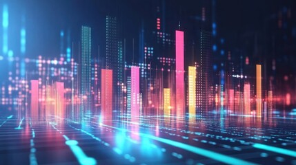 Fototapeta premium Futuristic city skyline data visualization