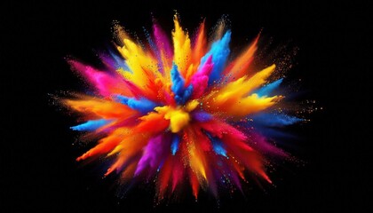 Powerful explosion of rainbow holi powder, paint, dust on black, dark background. Colorful splash LGBT, LGBTQ colored. Saturate paint backdrops, powder splash. Celebration, party element 