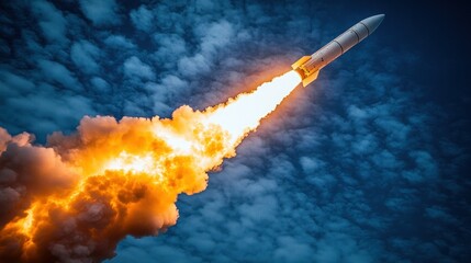 Missile launch in dramatic sky