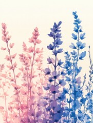 Obraz premium Artistic Floral Arrangement Featuring Pink and Blue Flowers on a Light Background in a Watercolor Style