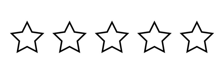 Obraz premium A minimalistic five-star rating outline icon, commonly used for reviews, feedback, and evaluation in digital platforms and rating systems. Vector illustration
