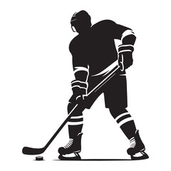 Explosive Ice Hockey Player silhouette, shooting the puck with precision - Ice Hockey illustration - Minimalist Ice Hockey vector - Championship moment

