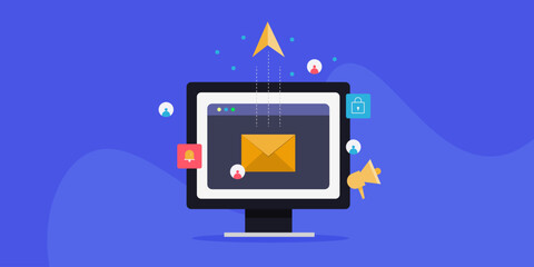 Reaching out potential customers with email marketing and online message promotion campaign, digital communication business concept.
