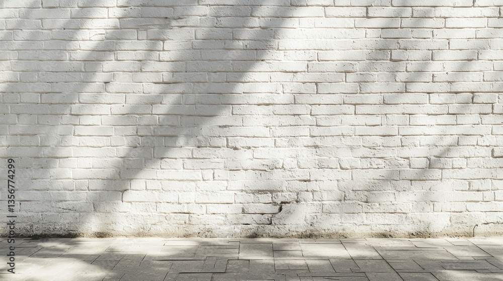 Poster serene sunlight dancing on white brick wall casting shadowy patterns and textures for creative backd