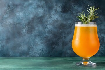 Refreshing Orange Rosemary Cocktail in Glass, Green Background