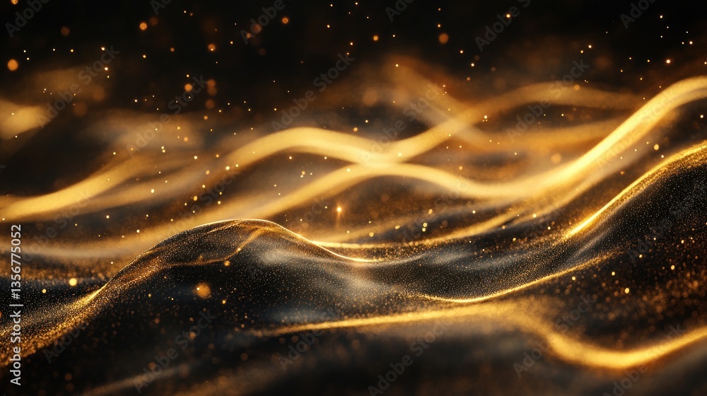 Aufkleber ethereal golden waves ripple through a dark abyss creating a mesmerizing dreamy celestial atmosphere