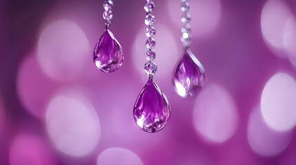 Three purple crystal teardrop pendants.