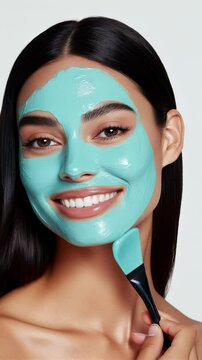 Spa day at home with a refreshing facial mask application for glowing skin. Ideal for Social Media, Stories, Advertising