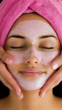 Relaxation and rejuvenation during a facial treatment at a spa in a tranquil environment. Ideal for Social Media, Stories, Advertising