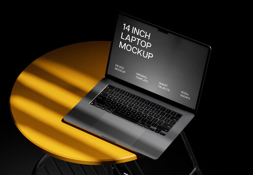 Laptop On The Table Mockup