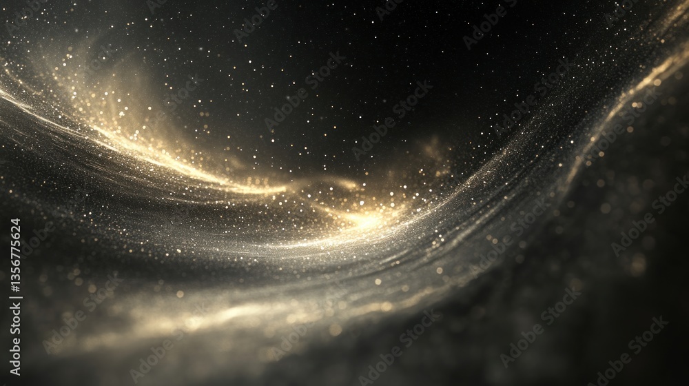 Aufkleber golden particle sparkle and shimmer on black dark background abstract cosmic elegance design