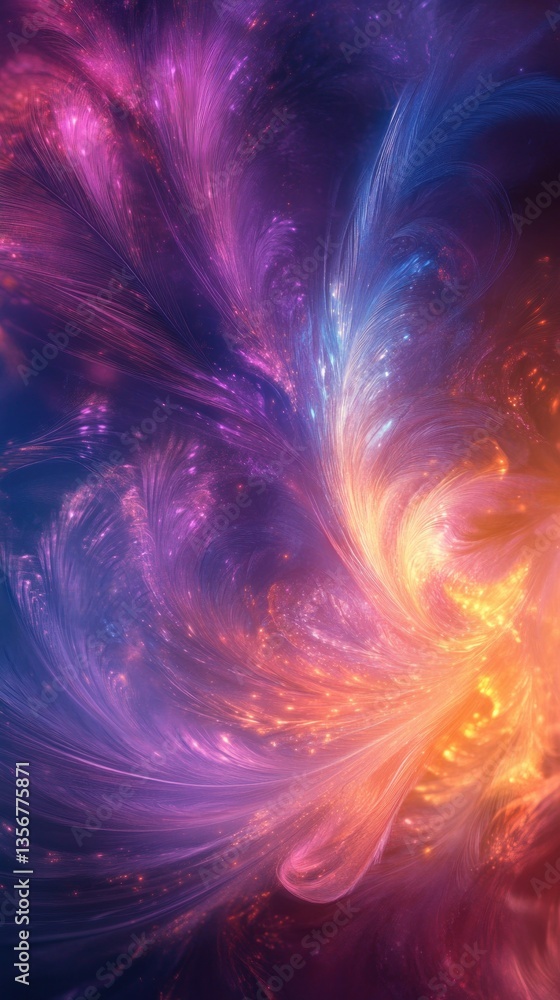 Aufkleber ethereal galaxy formation in gentle flowing light streams with elegant bright colorful nebula