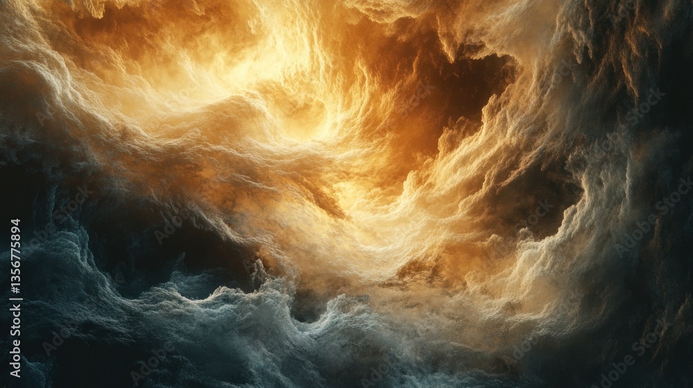 Poster dramatic sky with ethereal golden light and dark clouds creating a sense of depth and mystery high q
