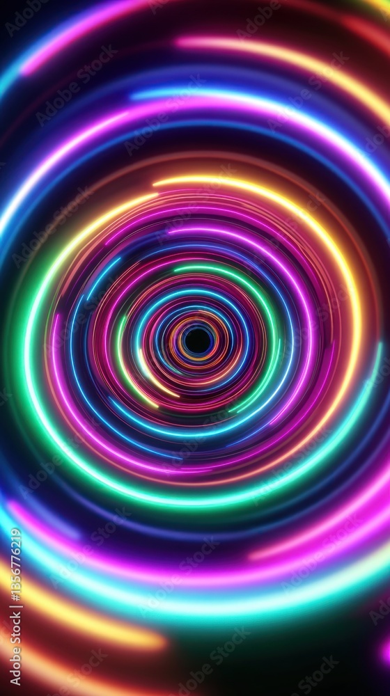 Poster Vibrant circular light tunnel illuminating digital dimension with radiant spectral color spectrum