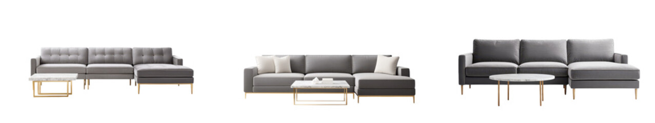 Fototapeta premium Modular contemporary sectional sofas with clean lines plush cushions and wooden legs that create a visually appealing and comfortable living room setup