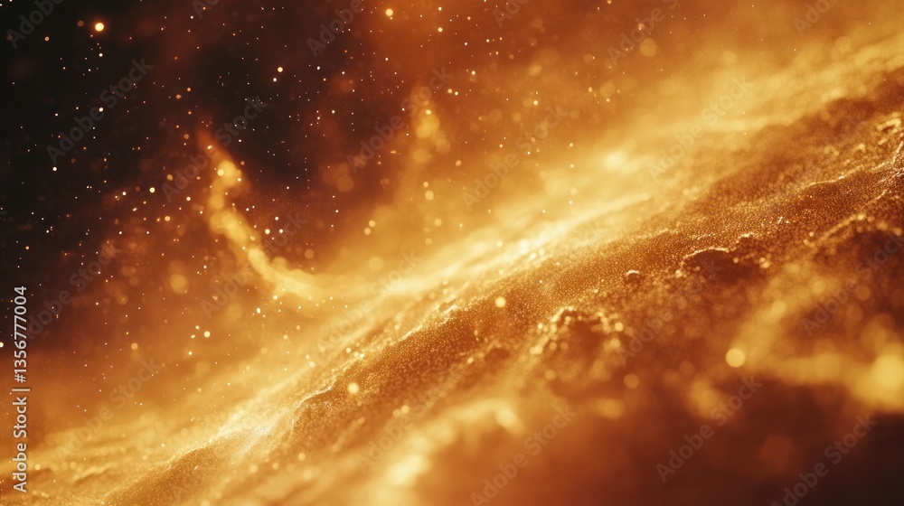 Poster elegant fire dust abstract space artwork with sparkling golden glitter and bokeh effects in warm lig