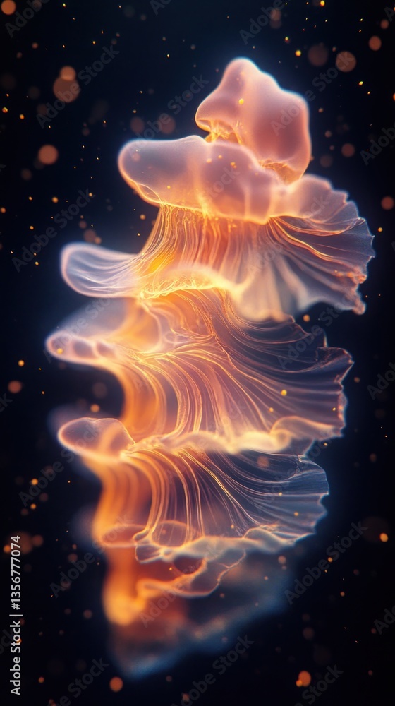Poster Abstract ethereal jellyfish form with warm glowing luminescence artistic fantasy background  mystical and translucent bioluminescence in artistic style