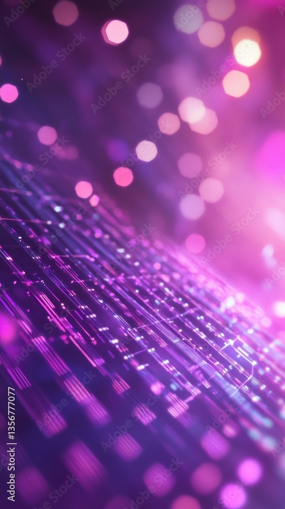 Poster futuristic digital texture with glowing purple lines and bokeh evoking modern technology and innovat