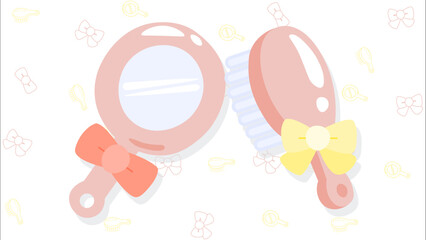 화장대에 헤어 리본 빗 거울