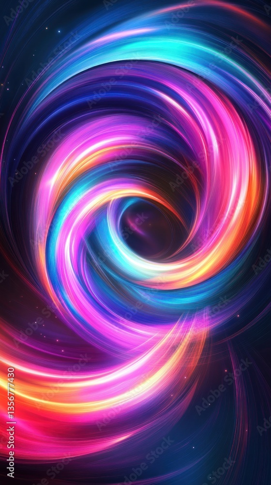 Poster dynamic spiral of vivid light trails against a dark background swirling with abstract energy art