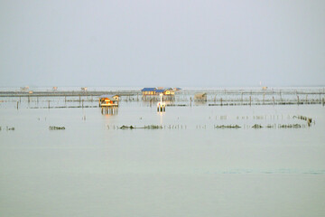 hut of fishermen for fishing in the sea