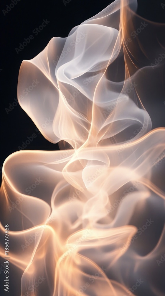 Poster Ethereal luminous abstract in smoky white with a warm glow on a dark backdrop creating light movement