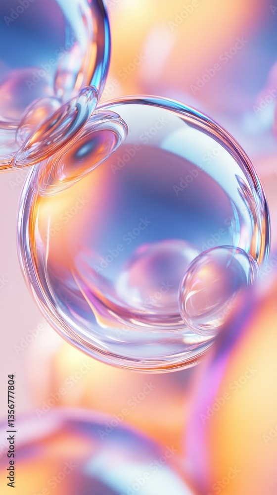 Poster Abstract ethereal iridescent light circles floating in pastel space a dreamy perspective showcasing fluid elements