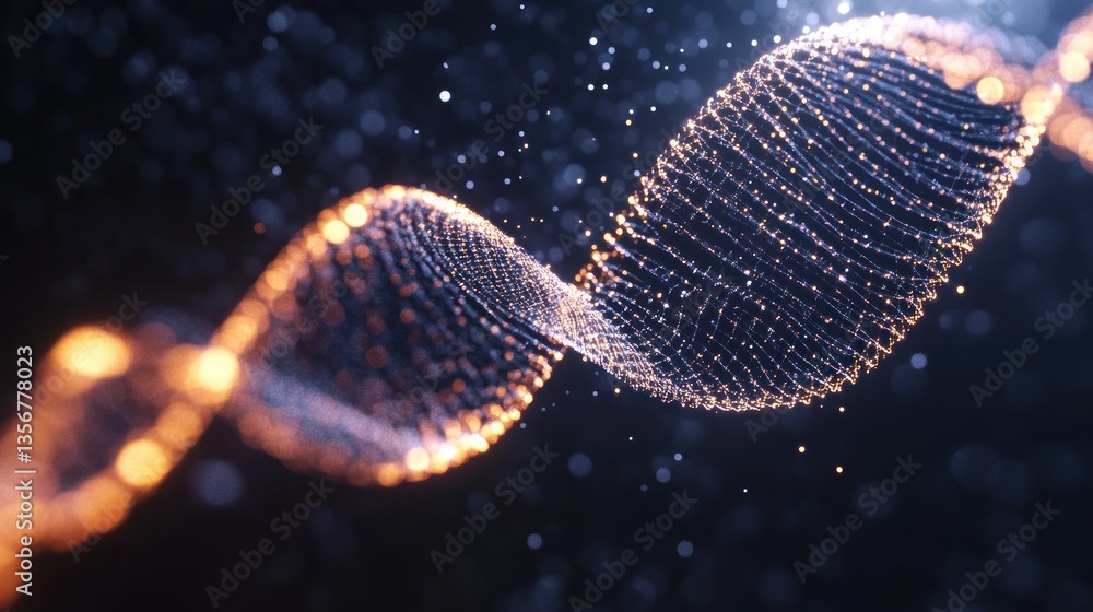 Poster Flowing Fractal Abstract Network Connection Golden Light Bokeh Dark Blackground Modern Design