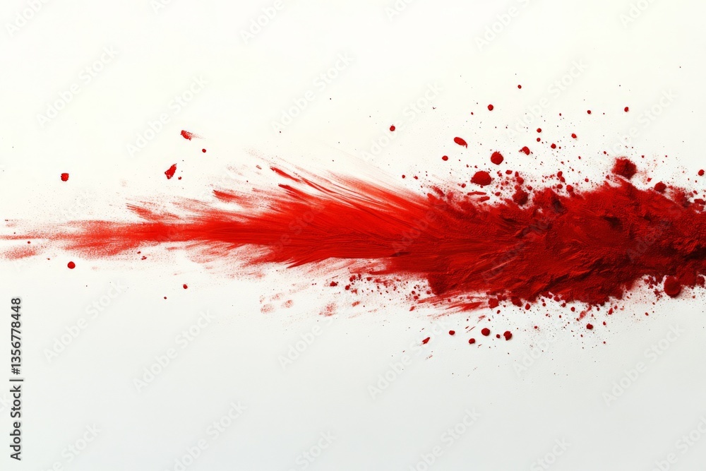Aufkleber Vibrant red powder explodes against a white background, creating dynamic texture and striking visual impact