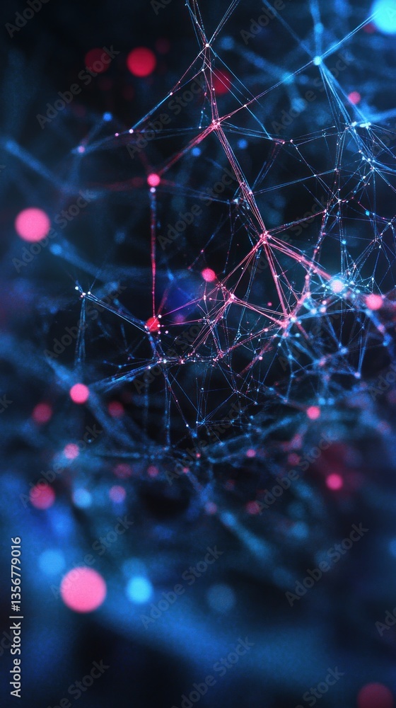 Aufkleber Deep plexus network with connected dots and luminous points abstract artificial intelligence connections