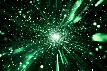 A green and white fireworks display against a dark background in the night sky, captured through long exposure photography