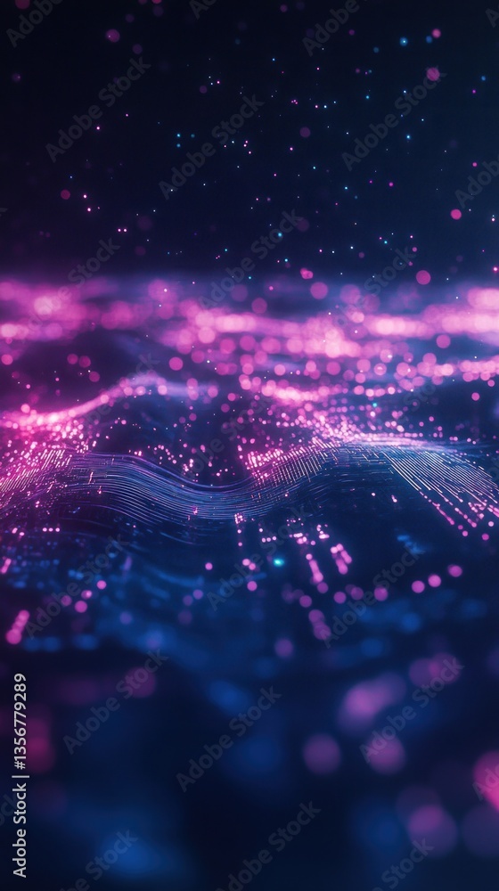 Poster Mesmerizing magenta light waves on abstract cosmic backdrop creating dynamic vibrant energy futuristic design