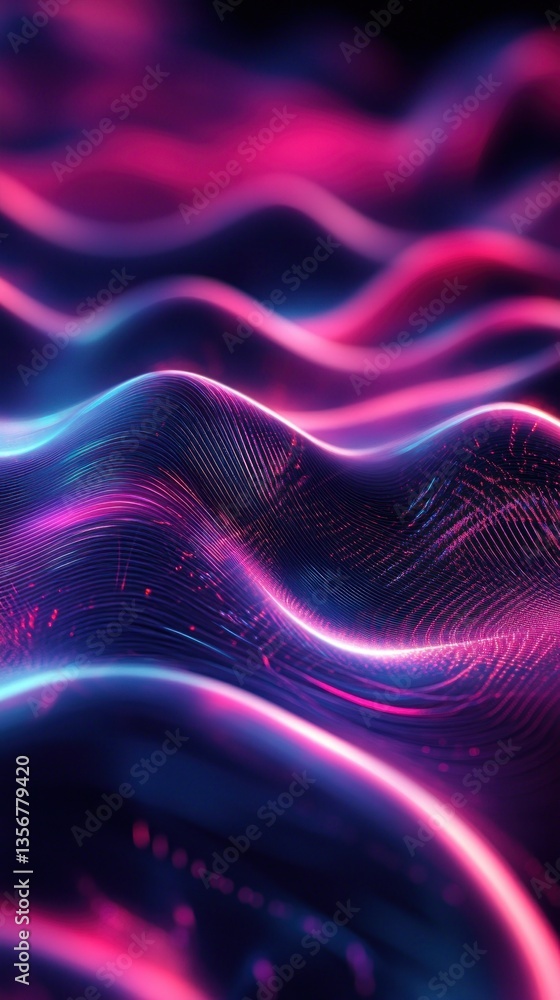 Poster abstract wavy magenta and blue light surface dynamic waveforms background evokes energy and modernit