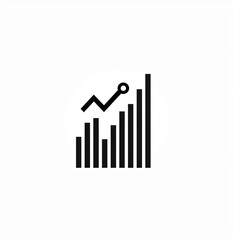 Abstract minimal logo, sleek arrow merged with stacked bar chart forming a unified shape, symbolizing growth, strategy, and analytics, ultra-clean vector design on white background
