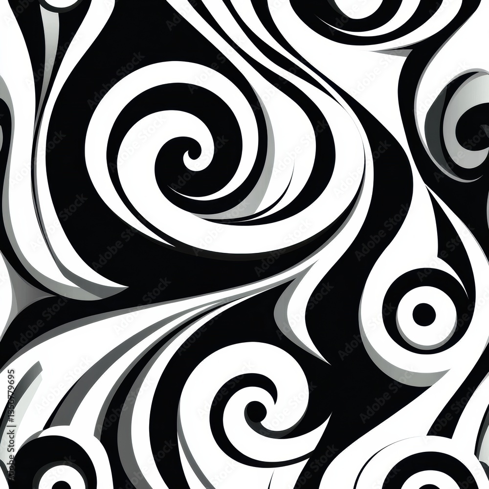Leinwandbilder Swirling monochrome spirals create a mesmerizing geometric pattern in minimalistic high-contrast style Generative AI