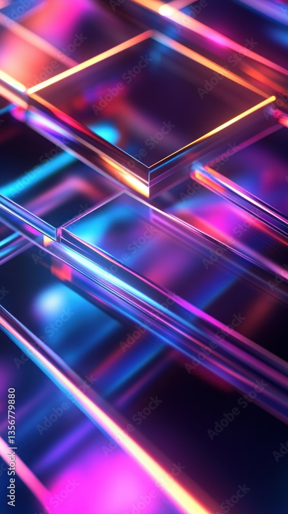 Poster Abstract Luminescence Layered Composition with Neon Light Square Forms for Modern Tech Style Visuals