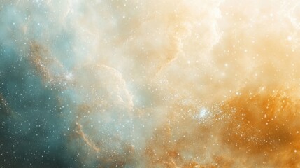 Obraz premium Dreamy cosmic vista with soft celestial clouds golden haze and sparkling starfield a beautiful ethereal background