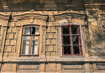 destroyed and burned houses in the city in Ukraine