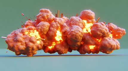 Fiery orange explosion with debris.