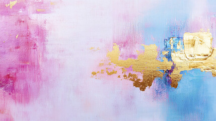 Fototapeta premium Elegant abstract painting with shimmering gold accents pink and blue background, evoking sense of tranquility and creativity