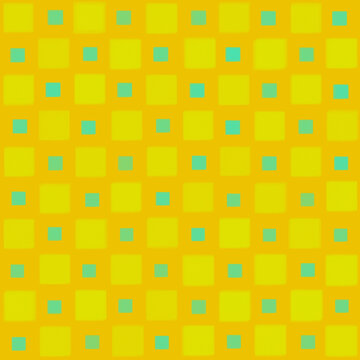 Illustration, background in the form of a seamless checkered pattern of yellow and blue squares on an orange background