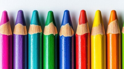 Vivid Row of Color Pencils Macro Image Capturing Creative Energy and Educational Concept on White Backdrop